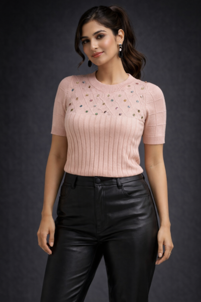 Embellished Ribbed Top